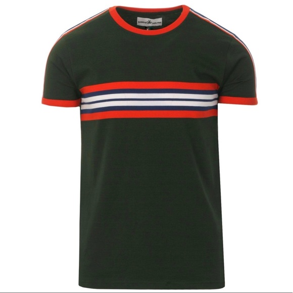 CASSETTE MEN'S RETRO CHEST STRIPE TAPED T-SHIRT Madcap England - Picture 2 of 4